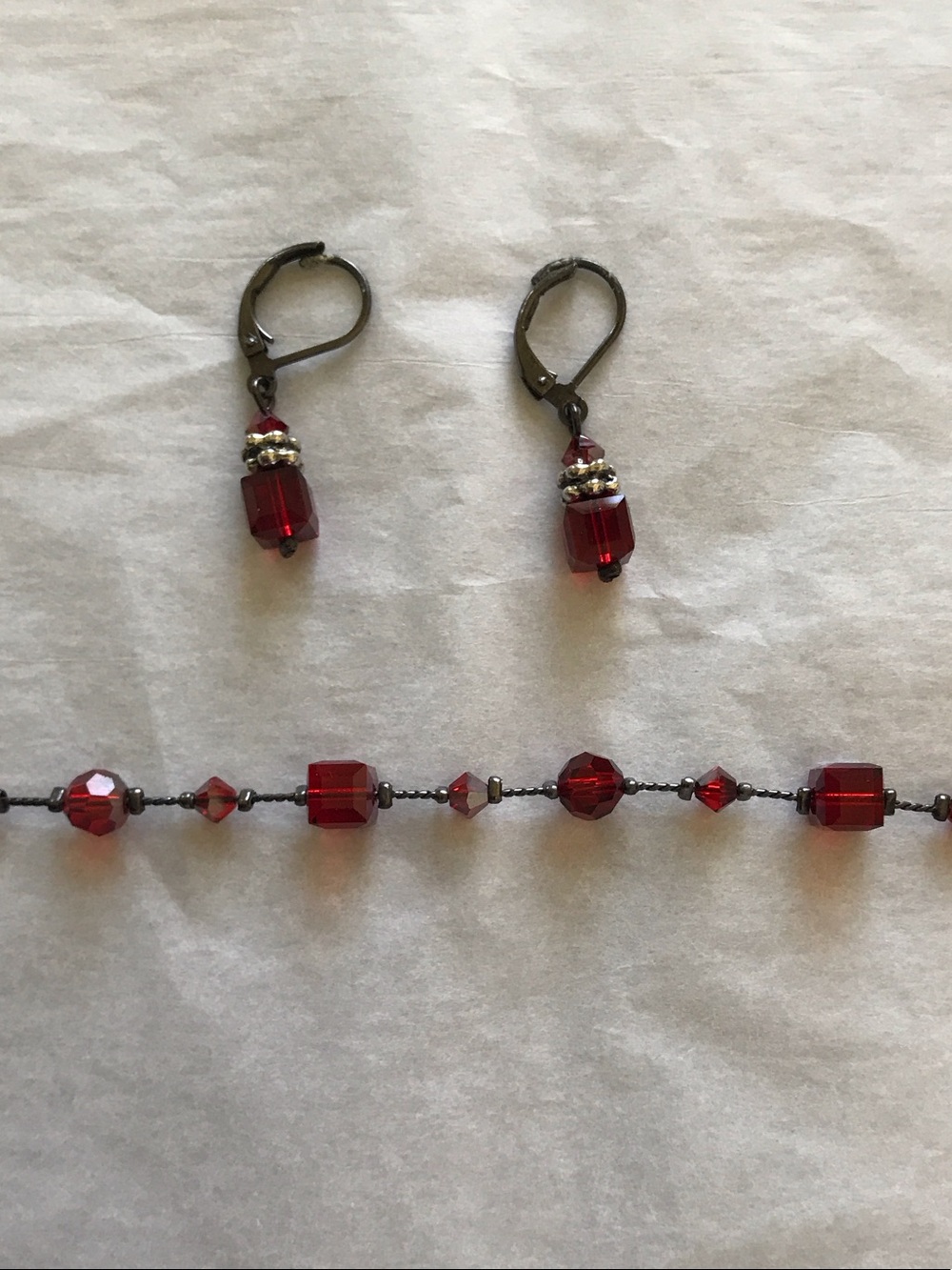 Dabby Reid Red Crystal Drop Earrings and Bracelet Set